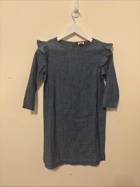 Crewcuts Blue Chambray Ruffle-Shoulder Shift Dress